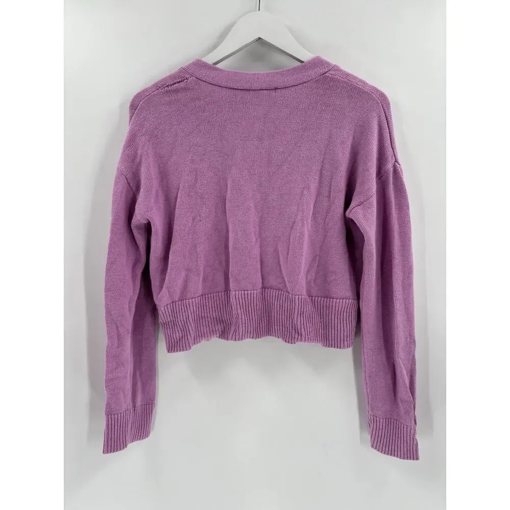 Abound Cardigan Sweater Womens Small Purple Buttons Knit 100% Cotton Stretch